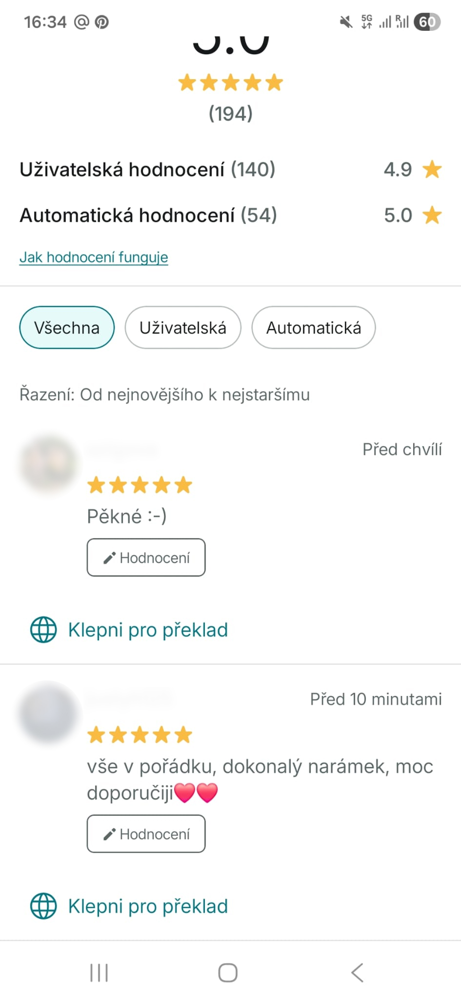 Anonymizované zákaznické recenze, snímek 1 z 11